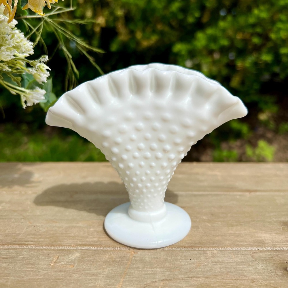 Small Vintage Fenton Hobnail Milk Glass Vase